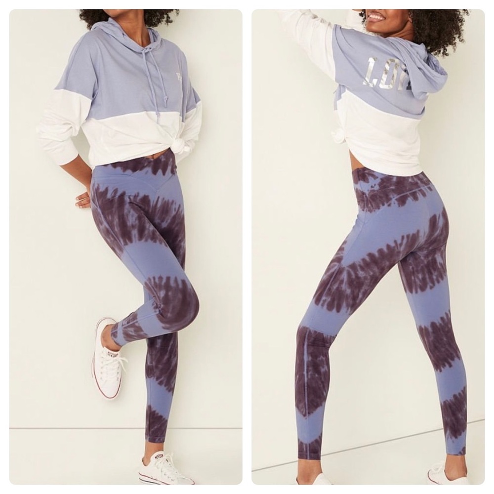 🆕VS PINK COTTON HIGH WAIST V CROSSOVER LEGGING&VARSITY LONG SLEEVE PULLOVER TEE